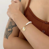 925 Silver Portrait Coin Link Chain Shell Pearl Bracelet