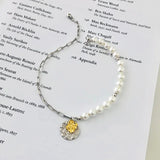 925 Silver Portrait Coin Link Chain Shell Pearl Bracelet