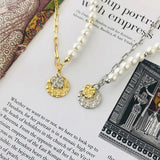 925 Silver Portrait Coin Link Chain Shell Pearl Bracelet