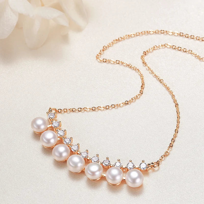 Freshwater Pearl Pendant Necklace with Zircon Chain