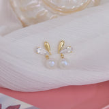 Pearl Charm Love Heart Zircon Earrings Ladies Jewelry