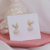 Pearl Charm Love Heart Zircon Earrings Ladies Jewelry