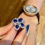 Deep-sea Sapphire Flower Ring for Women
