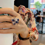 Deep-sea Sapphire Flower Ring for Women