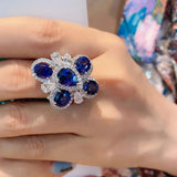 Deep-sea Sapphire Flower Ring for Women