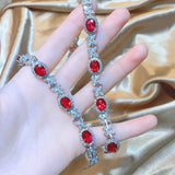 Noble Temperament Ruby Necklace with Diamonds 925 Silver