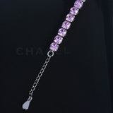 Pink Cubic Zirconia Silver Bangles Tennis Bracelets for Women Girls