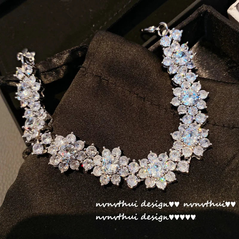 Silver Tennis Bracelet High Jewelry Women's Snowflake CZ Bangle
