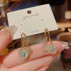 Zircon Star Shell Silver Needle Earrings