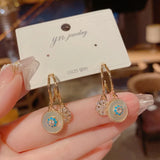 Zircon Star Shell Silver Needle Earrings