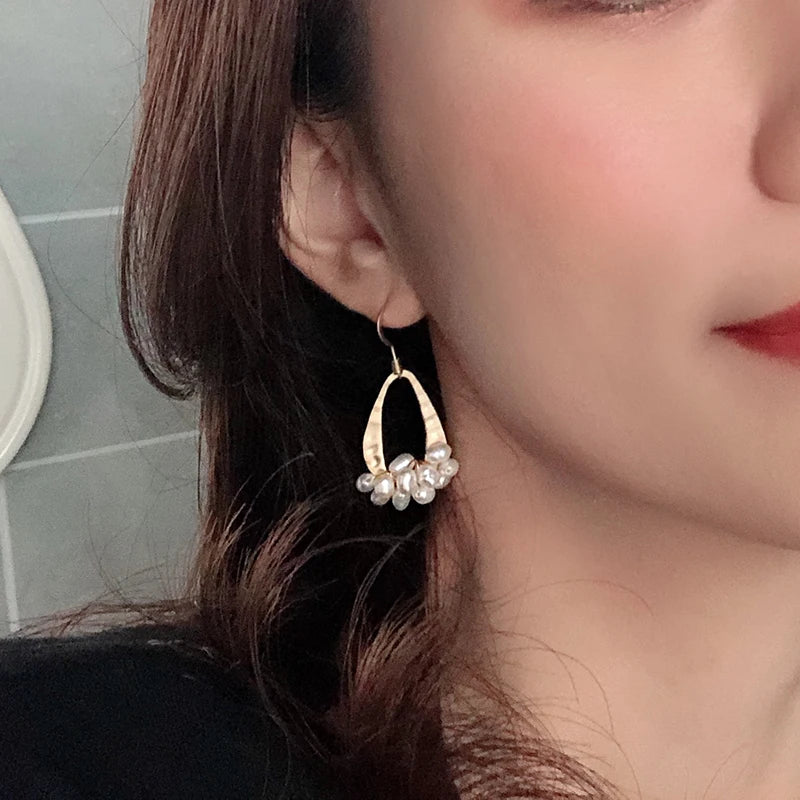Freshwater Pearl Hoop Earrings Minimalist Jewelry