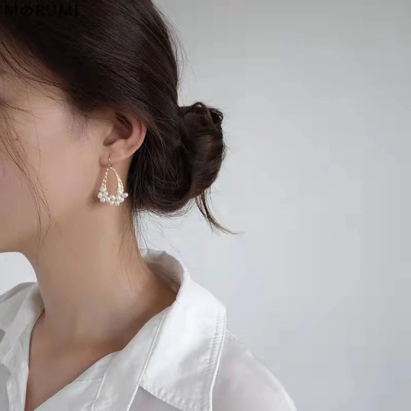 Freshwater Pearl Hoop Earrings Minimalist Jewelry