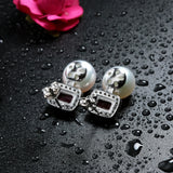 Freshwater Pearl Red Zircon Stud Earrings 925 Silver Wedding Jewelry
