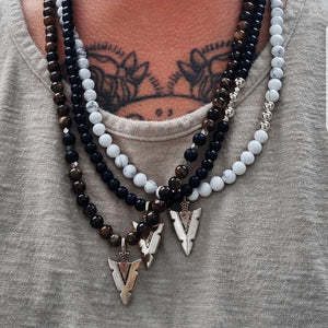 Arrow Charm Pendant Necklace Men Tiger Eye Stone Bead Necklace Men Jewelry