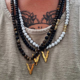 Arrow Charm Pendant Necklace Men Tiger Eye Stone Bead Necklace Men Jewelry