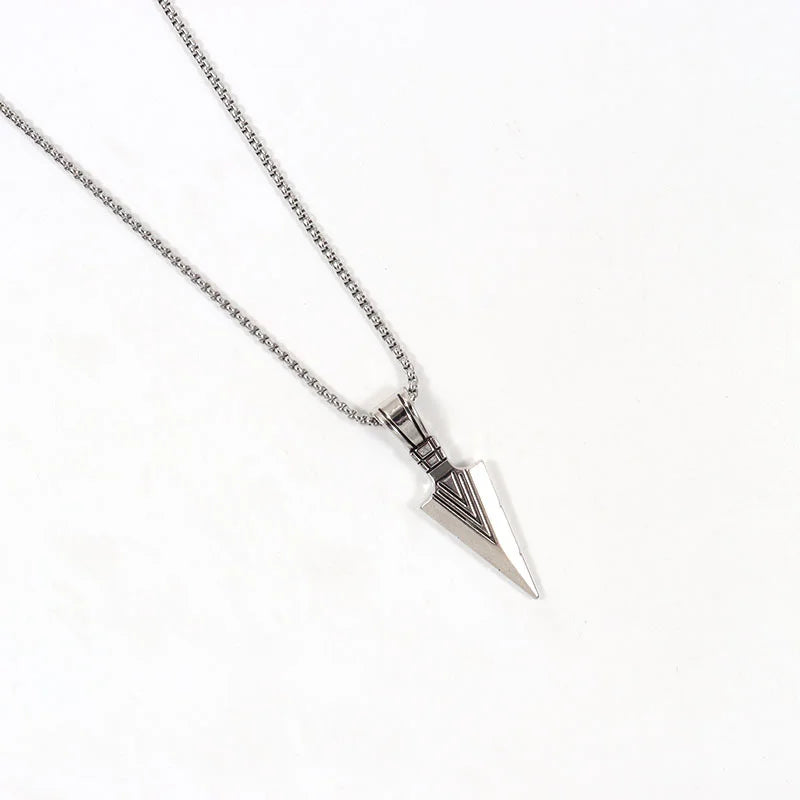 Feather Arrow Pendant Necklace Men Stainless Steel Box Chain