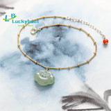 Hetian Sapphire Jade Anklet 14K Single Circle Women Gift