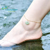 Hetian Sapphire Jade Anklet 14K Single Circle Women Gift