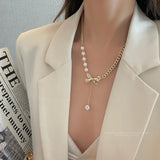 Pearl Bow Pendant Necklace Clavicle Chain Party Gift