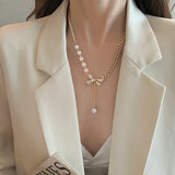 Pearl Bow Pendant Necklace Clavicle Chain Party Gift