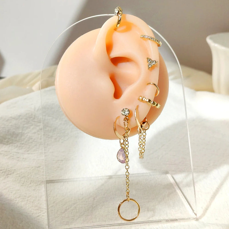 Zircon Crystal Long Chain Hoop Earrings Set Punk Jewelry