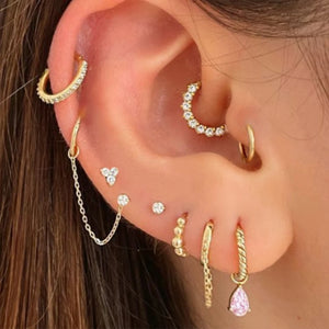 Zircon Crystal Long Chain Hoop Earrings Set Punk Jewelry