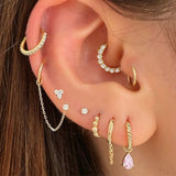 Zircon Crystal Long Chain Hoop Earrings Set Punk Jewelry