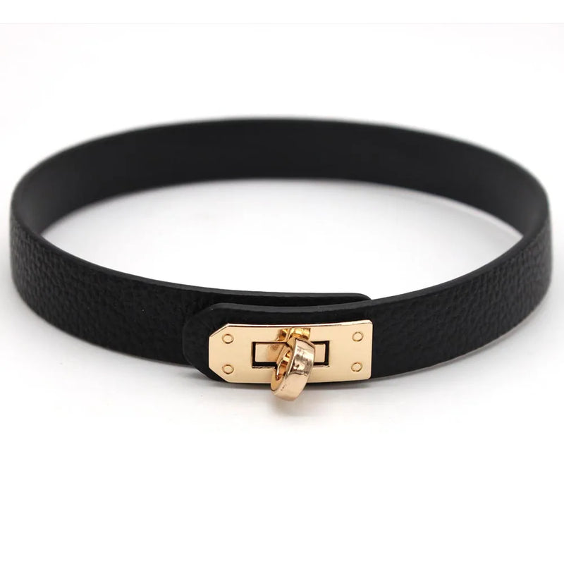 PU Leather Round Choker Necklace Punk Statement Hip Hop Bondage