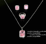 Pink Lab Diamond Ring Silver CZ Crystal Wedding Engagement Bride Jewelry