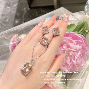 Pink Lab Diamond Ring Silver CZ Crystal Wedding Engagement Bride Jewelry