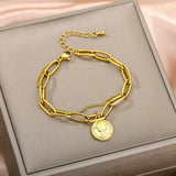 Vintage Portrait Coin Pendant Chain Bracelet