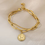 Vintage Portrait Coin Pendant Chain Bracelet