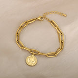 Vintage Portrait Coin Pendant Chain Bracelet