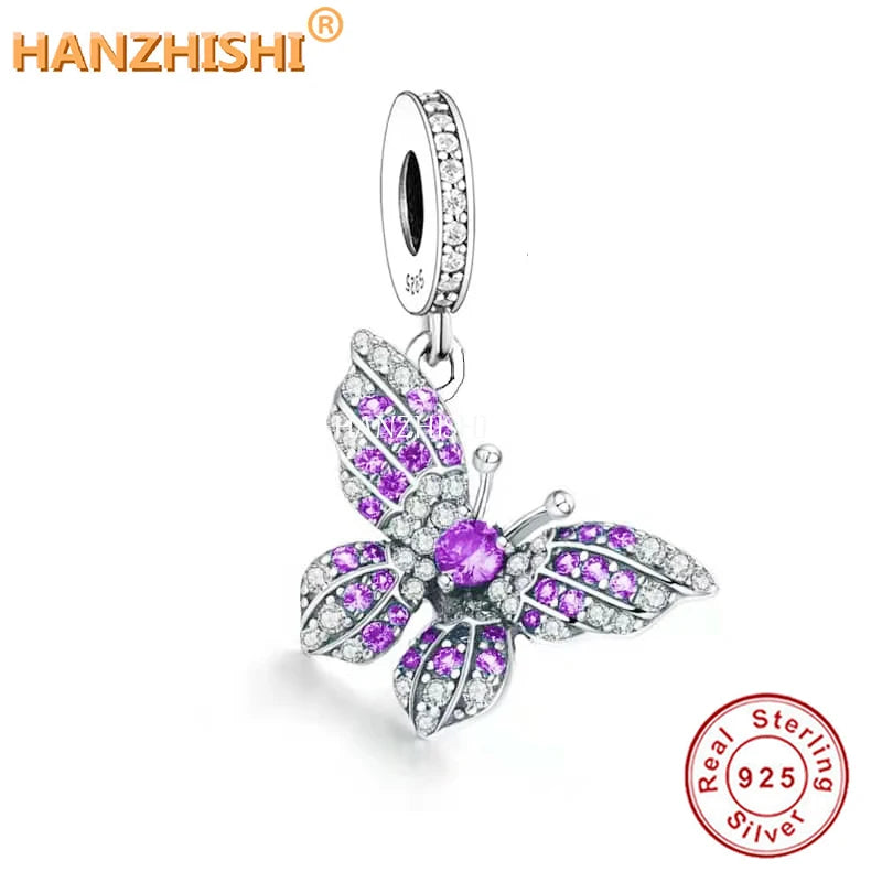925 Silver Butterfly Dangle Charm Beads for Bracelet Necklace