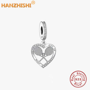 925 Sterling Silver Tennis Racket Dangle Charms Beads for Bracelet Necklace