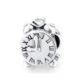 925 Sterling Silver Vintage Alarm Clock Charm Bead Bracelet Necklace Jewelry