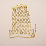 Boho Rhinestone Mesh Hollow Ring Hand Back Chain Jewelry
