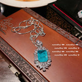 Silver Paraiba Turmaline Necklace with Box Chain Charm Women's Sweater Necklace