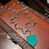 Silver Paraiba Turmaline Necklace with Box Chain Charm Women's Sweater Necklace