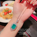 Silver Paraiba Turmaline Necklace with Box Chain Charm Women's Sweater Necklace