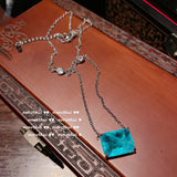 Silver Paraiba Turmaline Necklace with Box Chain Charm Women's Sweater Necklace
