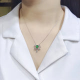 Emerald Gemstone Bow Pendant Necklace Bling Zircon Fine Jewelry