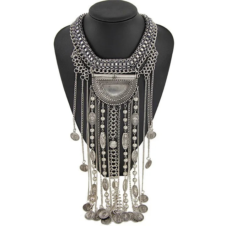 Vintage Silver Plated Statement Choker Necklace Women Indian Ethnic Crystal Bib
