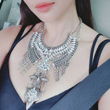 Vintage Silver Plated Statement Choker Necklace Women Indian Ethnic Crystal Bib