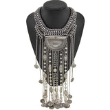 Vintage Silver Plated Statement Choker Necklace Women Indian Ethnic Crystal Bib