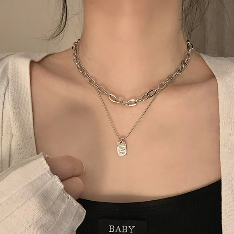 Tag Necklace Minimalist Punk Clavicle Chains Choker Goth Jewelry Gift