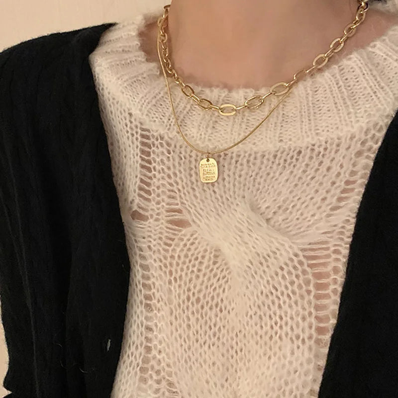 Tag Necklace Minimalist Punk Clavicle Chains Choker Goth Jewelry Gift
