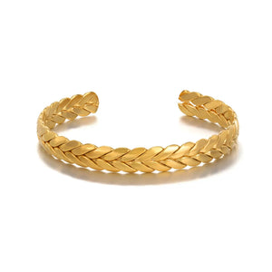 Wheat Cuff Bracelet Stainless Steel 18K Plated Adjustable C Shape Bangle