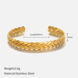 Wheat Cuff Bracelet Stainless Steel 18K Plated Adjustable C Shape Bangle