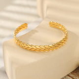 Wheat Cuff Bracelet Stainless Steel 18K Plated Adjustable C Shape Bangle